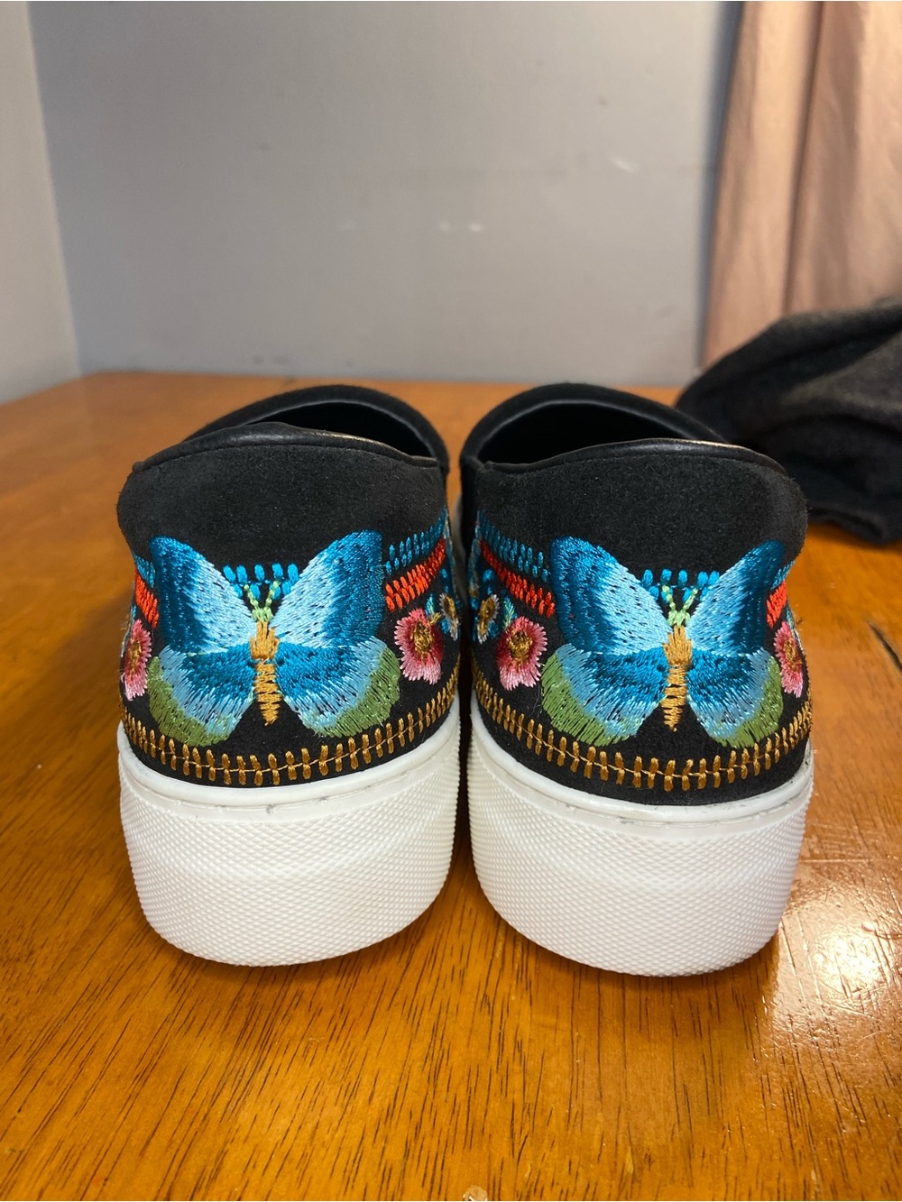 Johnny Was Black Slip-On Sneakers with Turquoise Butterfly Embroidery - Picture 6 of 12